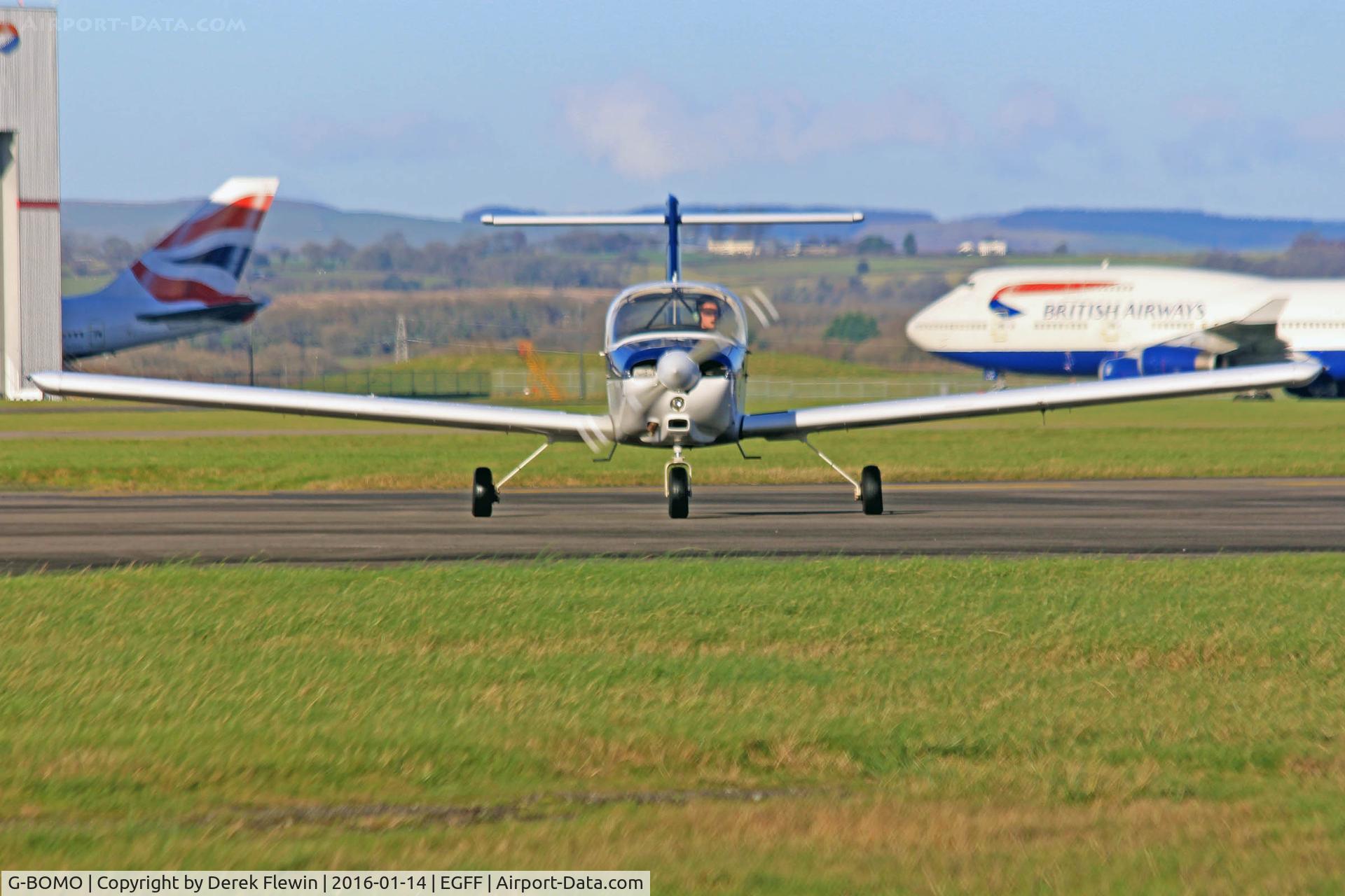 G-BOMO, 1981 Piper PA-38-112 Tomahawk Tomahawk C/N 38-81A0161, Tomahawk, Cambrian flying Club Swansea, previously N91324, seen parking up.
