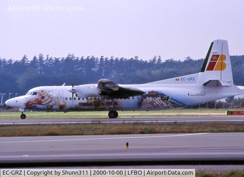 EC-GRZ, 1993 Fokker 50 C/N 20282, Ready for take off from rwy 15L in special Terra Mitica c/s