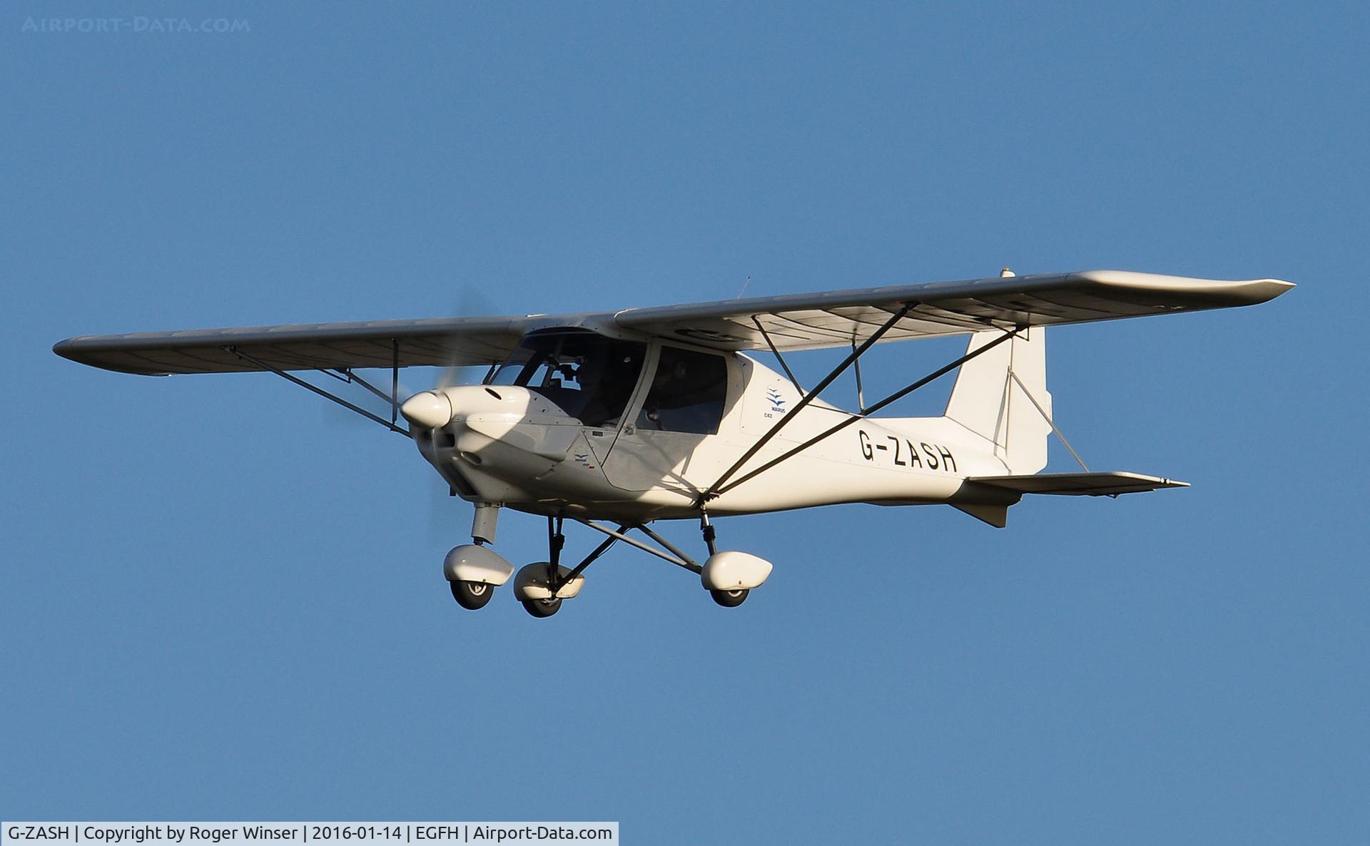 G-ZASH, 2013 Comco Ikarus C42 FB80 C/N 1304-7257, Resident Ikarus operated by Gower Flight Centre on finals Runwayu 28.