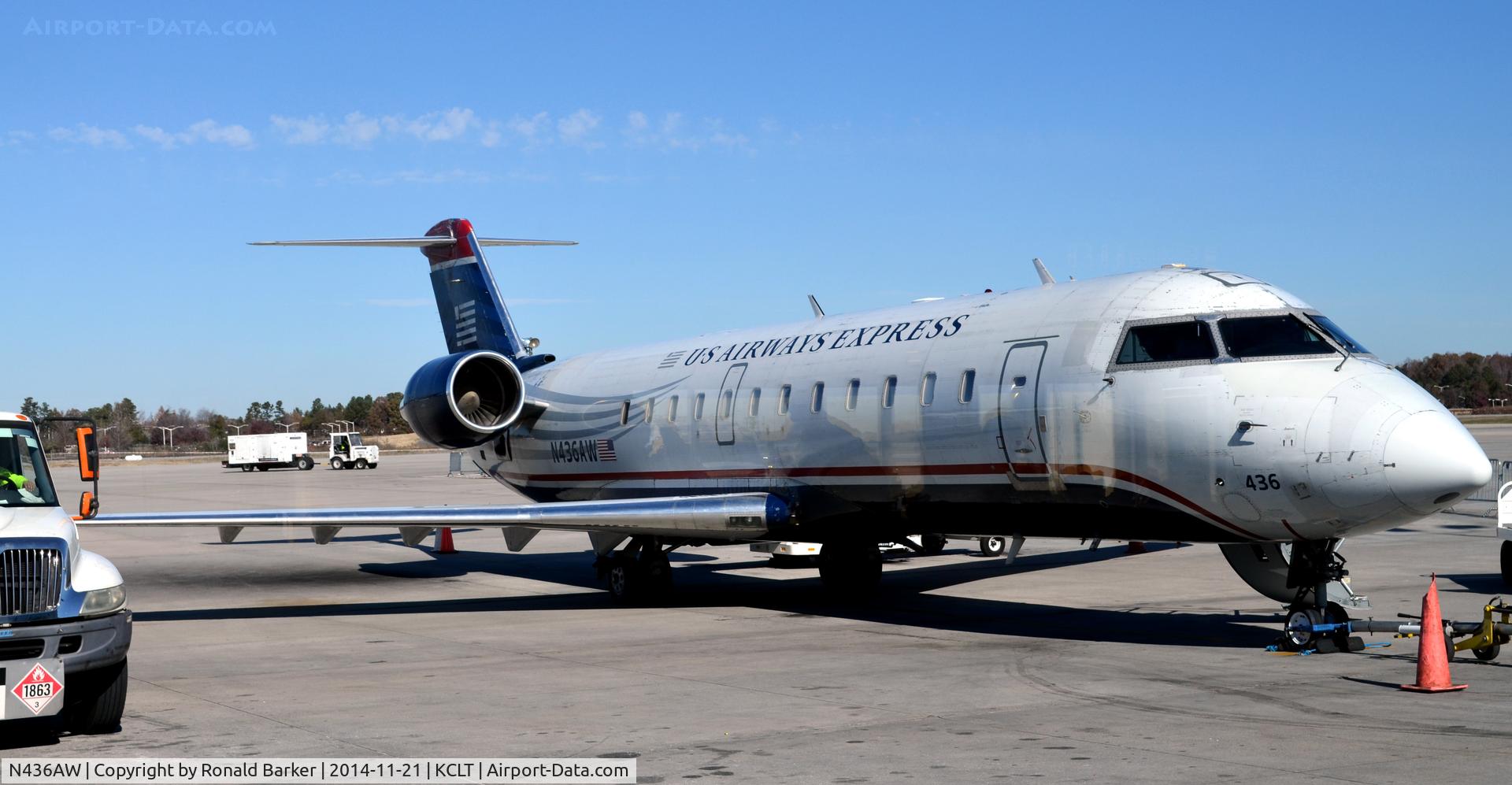 N436AW, 2002 Bombardier CRJ-200LR (CL-600-2B19) C/N 7734, At the gate CLT