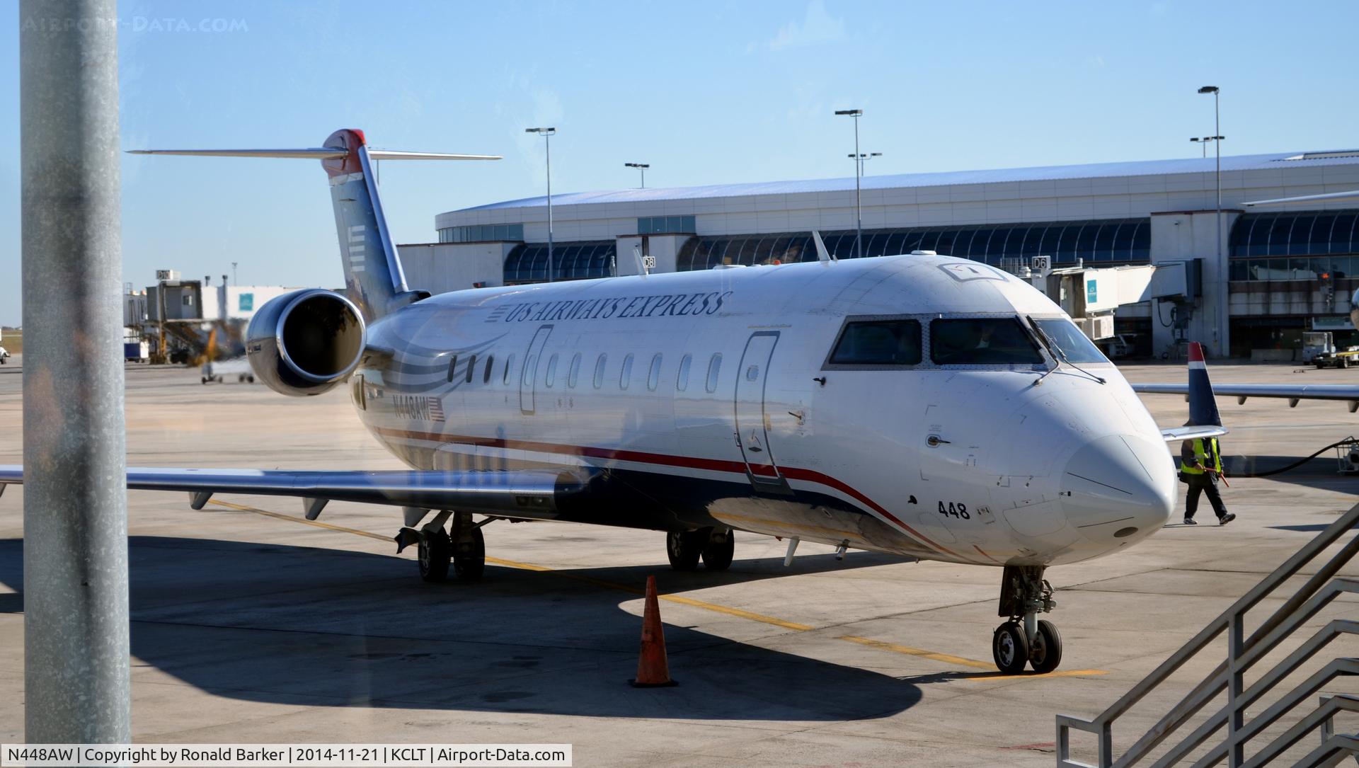 N448AW, 2003 Bombardier CRJ-200LR (CL-600-2B19) C/N 7814, At the gate CLT