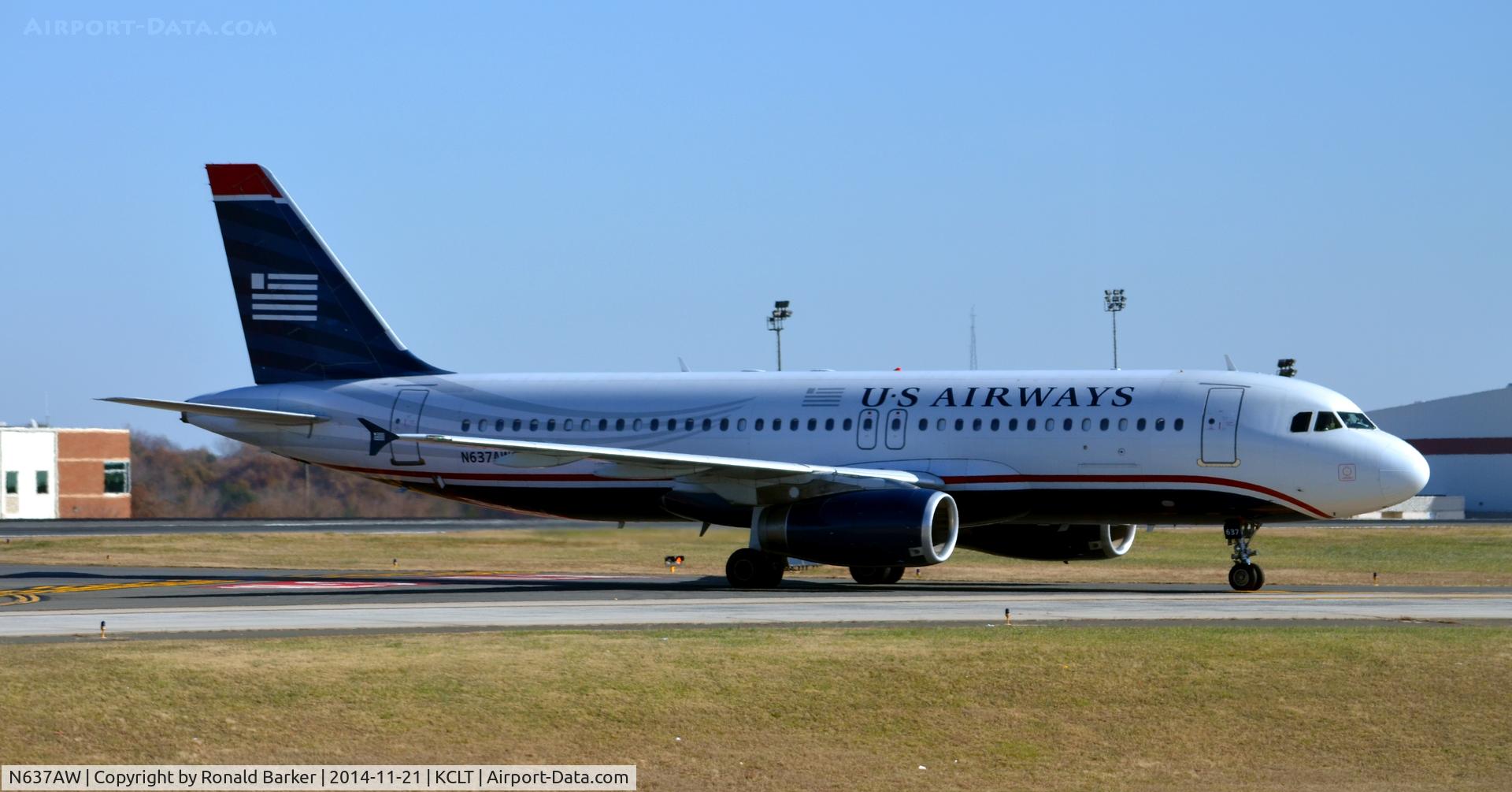 N637AW, 1990 Airbus A320-231 C/N 099, Taxi to park CLT
