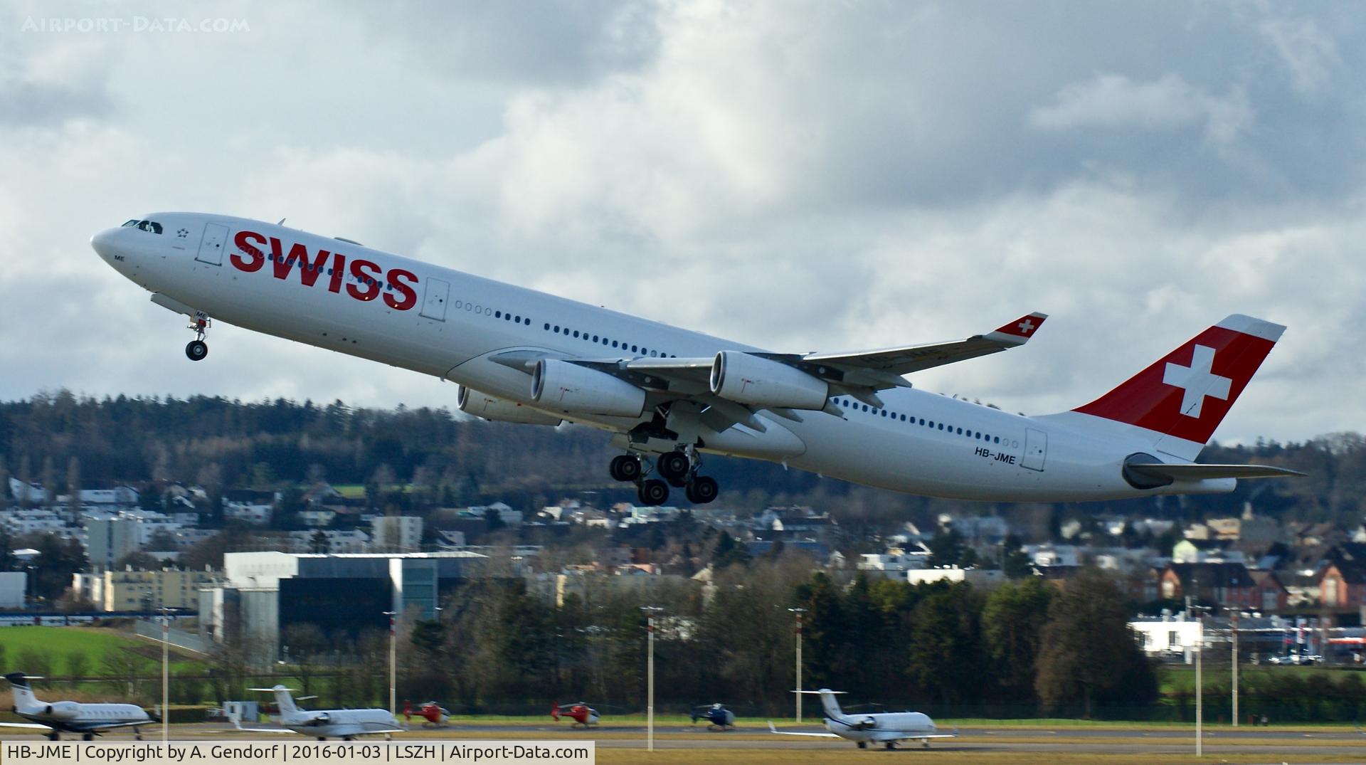 HB-JME, 2003 Airbus A340-313X C/N 559, Swiss, is here departing at Zürich-Kloten(LSZH)