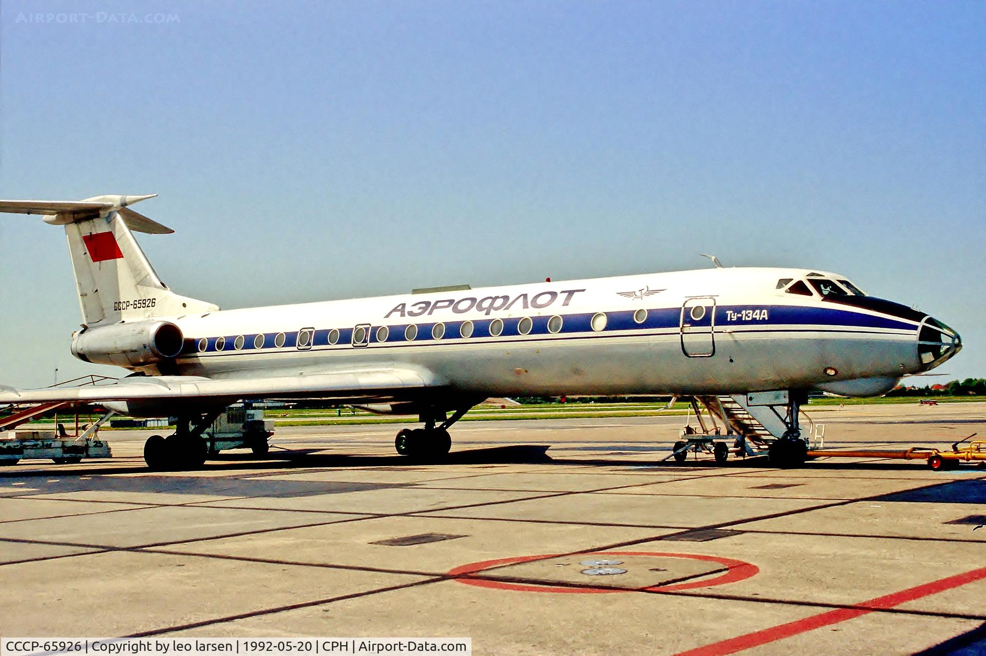 CCCP-65926, 1983 Tupolev Tu-134AK C/N 66101, Copenhagen 20.5.92
