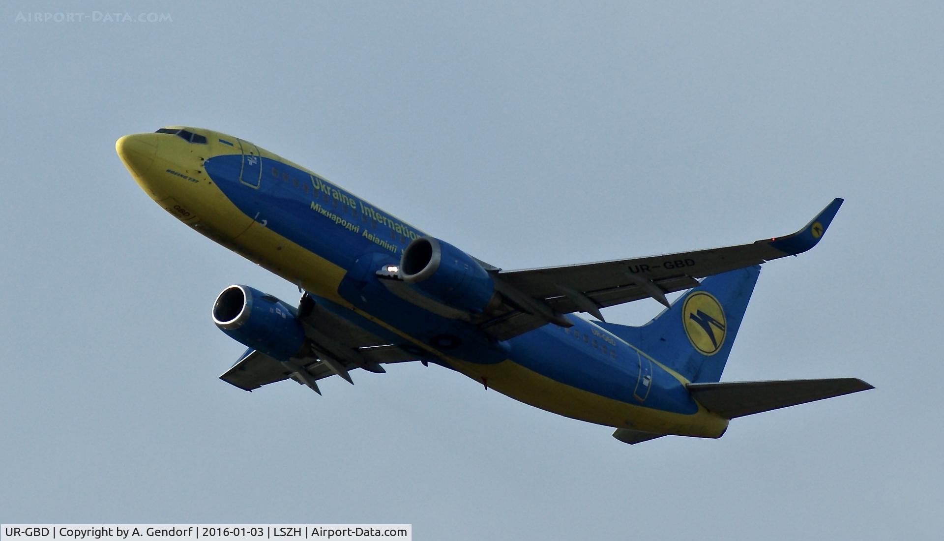 UR-GBD, 1997 Boeing 737-36Q C/N 28659, Ukaine International (Aerosvit cs.), is here climbing out at Zürich-Kloten(LSZH)