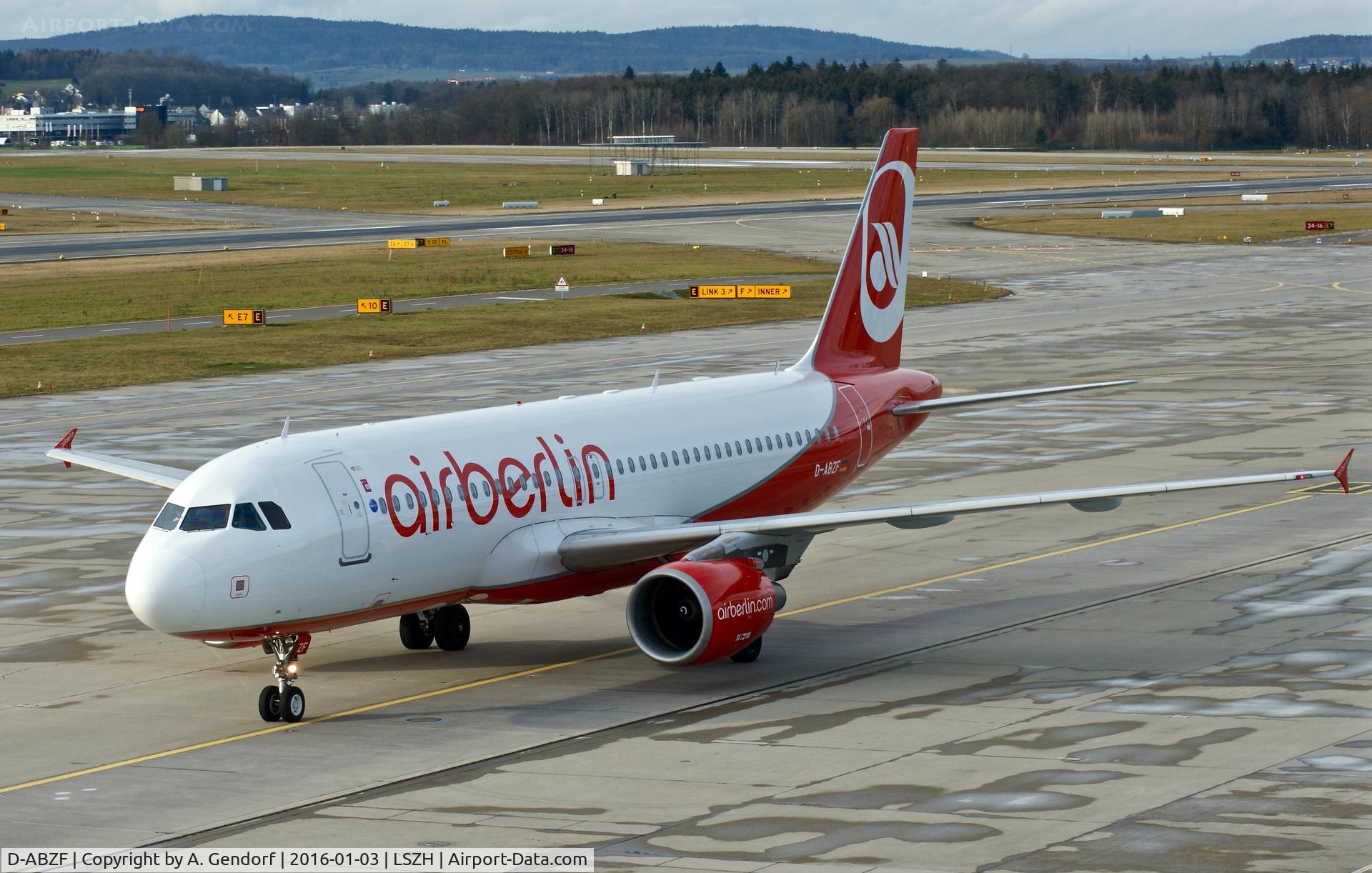 D-ABZF, 2008 Airbus A320-216 C/N 3482, Air Berlin, is here taxiing at Zürich-Kloten(LSZH)