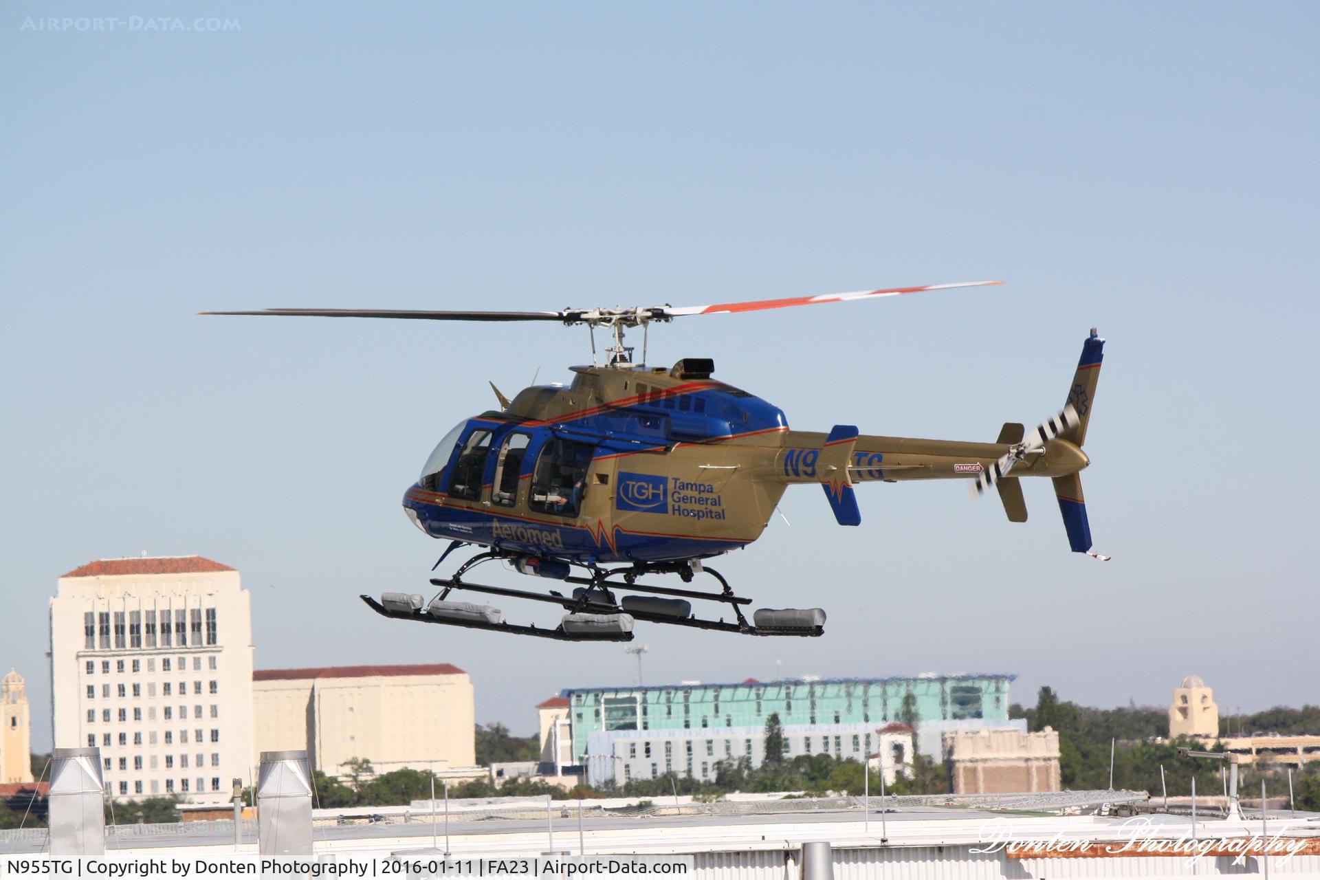 N955TG, 2012 Bell 407 C/N 54379, Aeromed departs the helipad at Sarasota Memorial Hospital