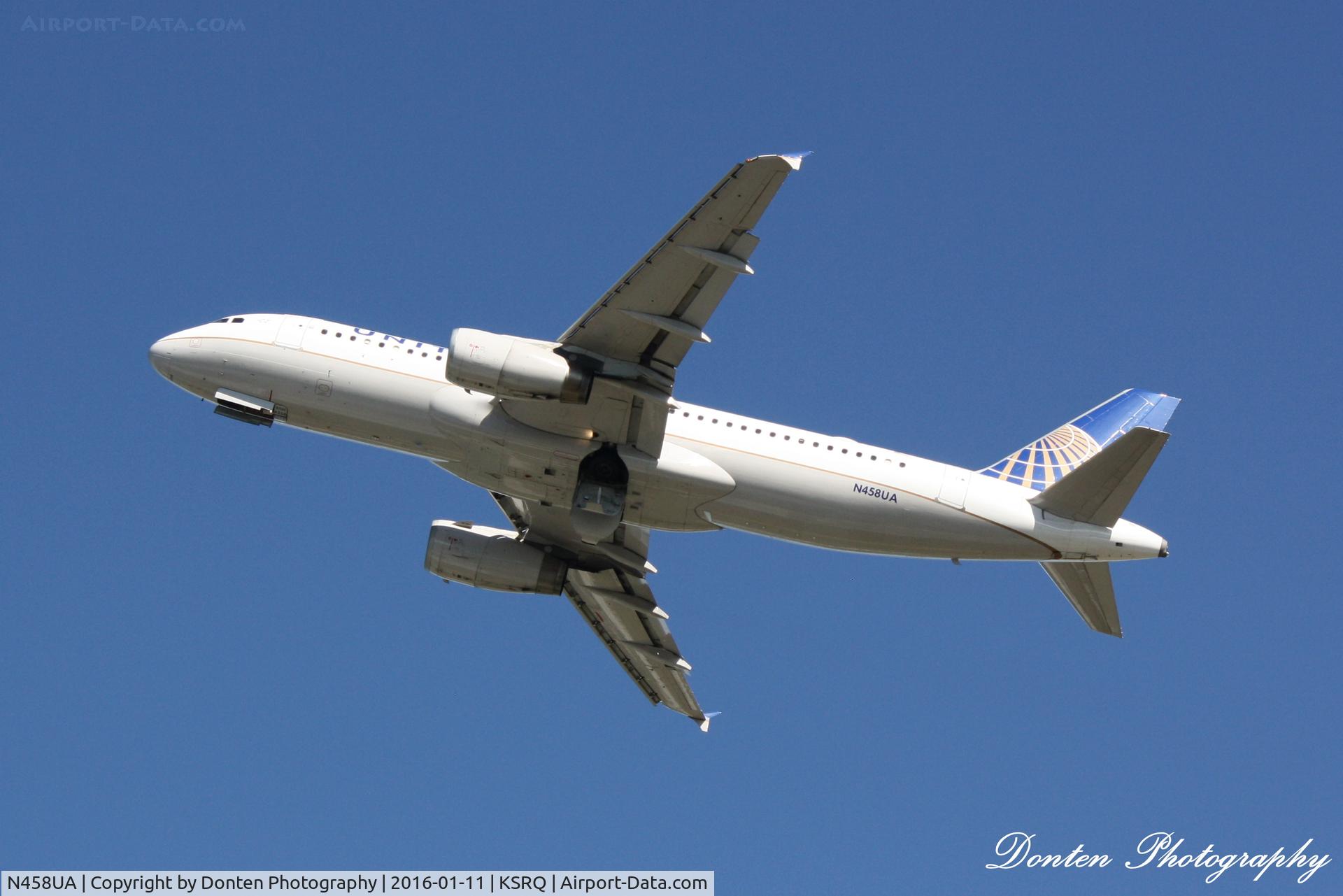 N458UA, 2000 Airbus A320-232 C/N 1163, United 1641 (N458UA) departs Sarasota-Bradenton Internationa Airport enroute to Chicago-O'Hare International Airport