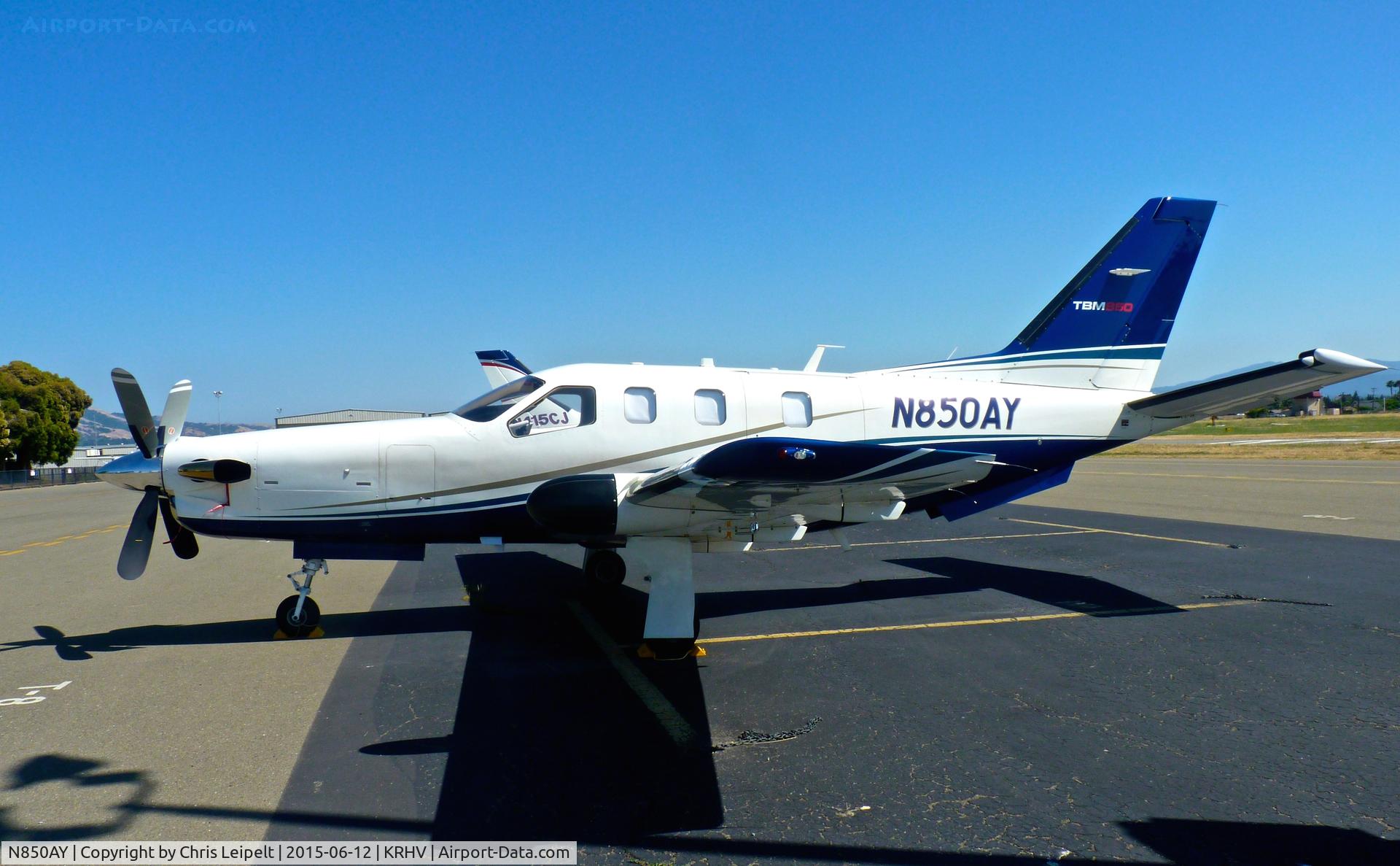 N850AY, 2013 Socata TBM-850 C/N 651, Flyers Transportation LLC (Auburn, California) 2013 Socata TBM-850 parked on the transient ramp a few hours after its arrival at Reid Hillview Airport, San Jose, CA.