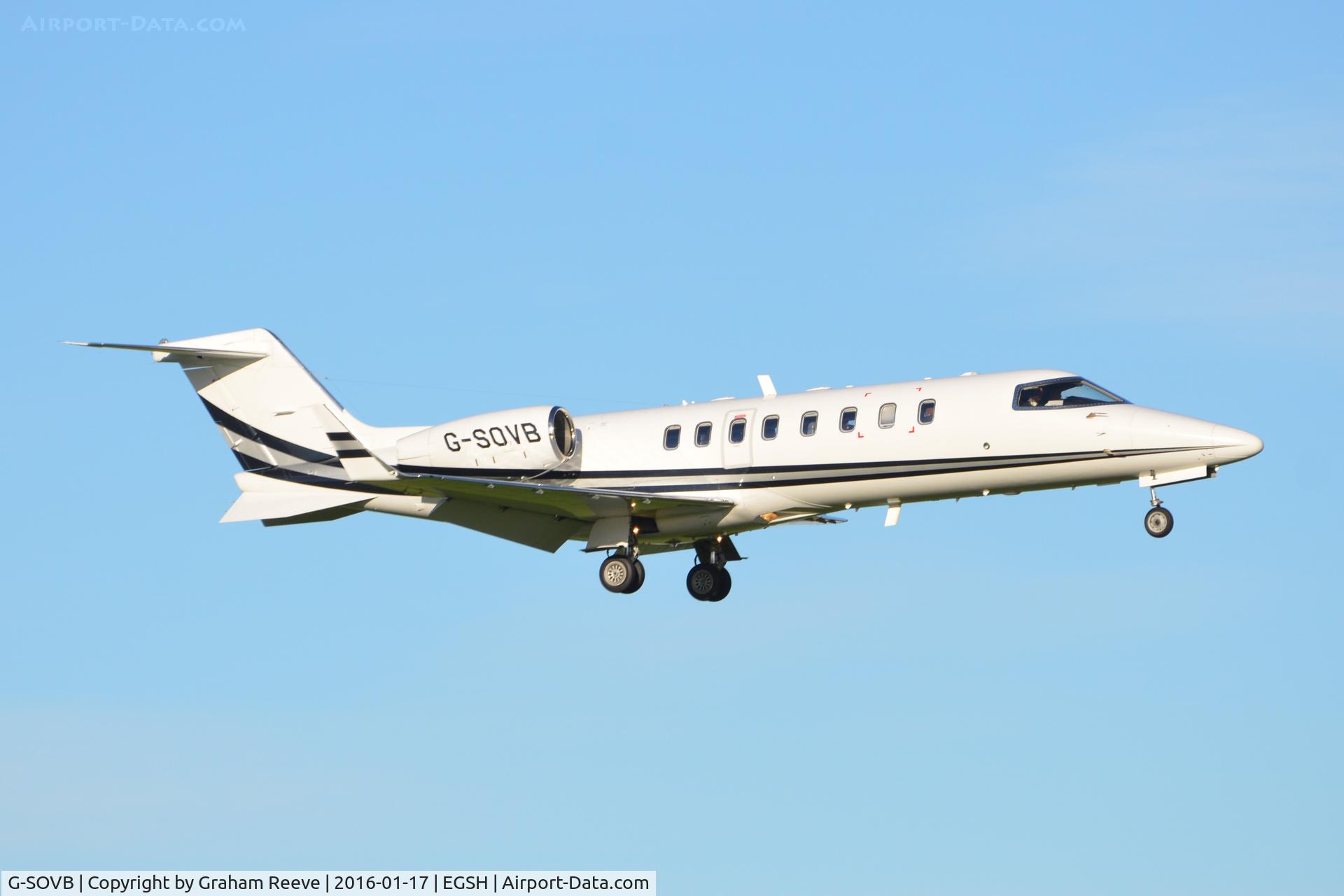 G-SOVB, 2001 Learjet 45 C/N 45-138, Landing at Norwich.