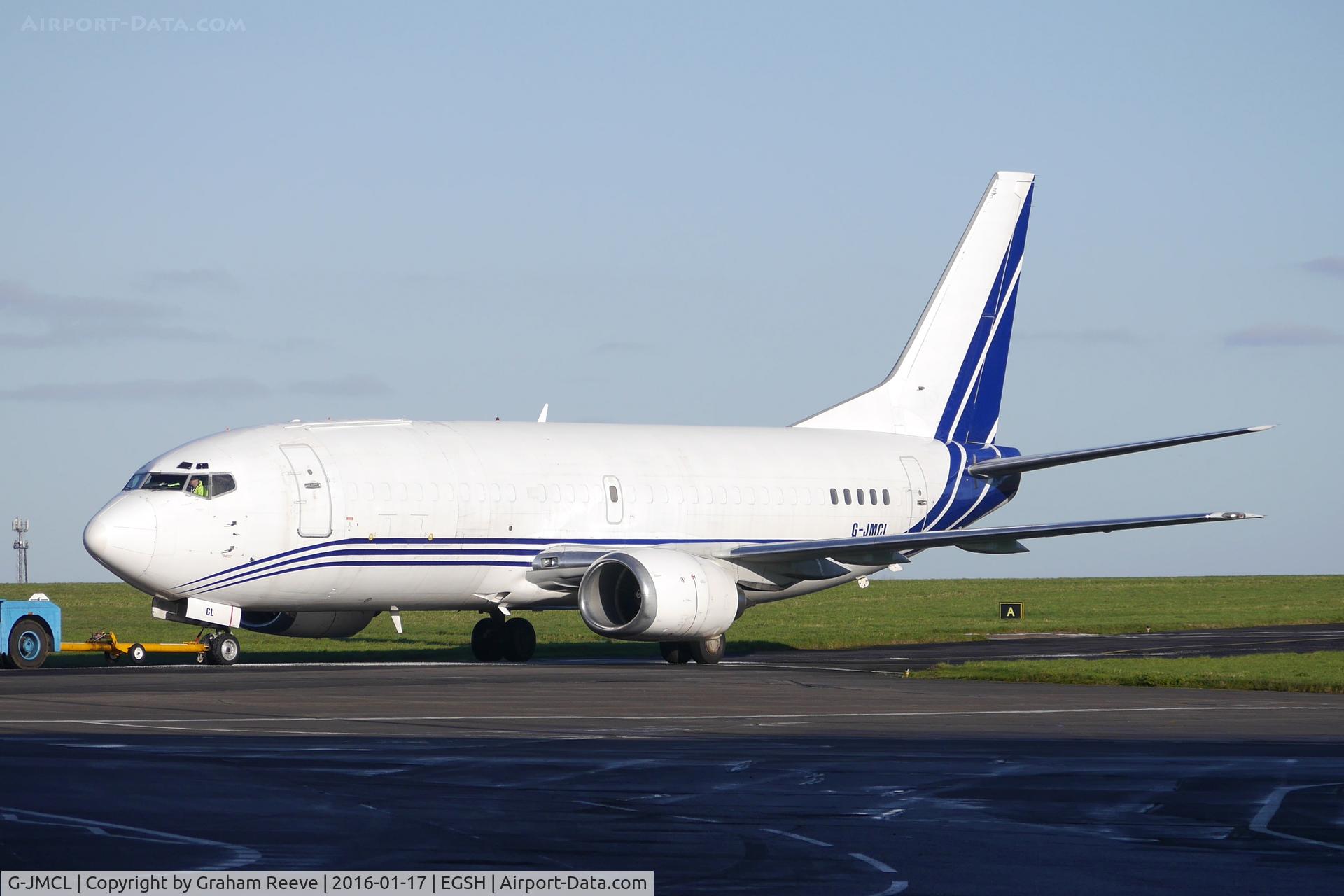 G-JMCL, 1988 Boeing 737-322F C/N 23951, Under tow at Norwich.