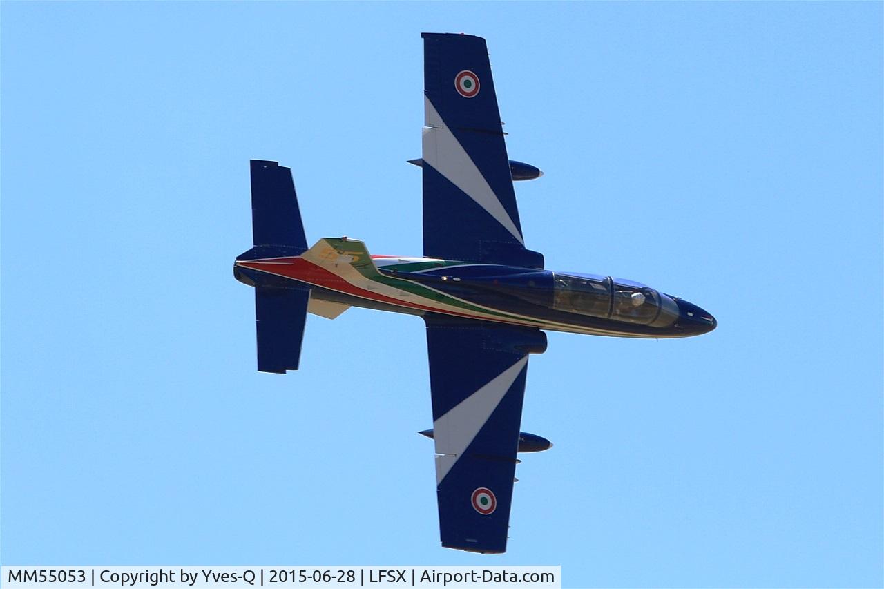 MM55053, Aermacchi MB-339PAN C/N 6847/187/AA084, Italian Air Force Aermacchi MB-339PAN, N°55 of Frecce Tricolori Aerobatic Team 2015, On display, Luxeuil-Saint Sauveur Air Base 116 (LFSX) Open day 2015