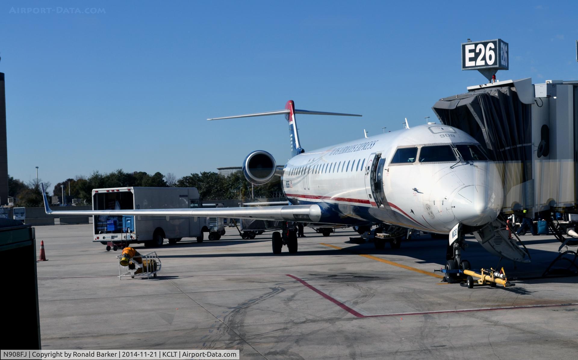 N908FJ, 2003 Bombardier CRJ-900ER (CL-600-2D24) C/N 15008, Gate E26 CLT