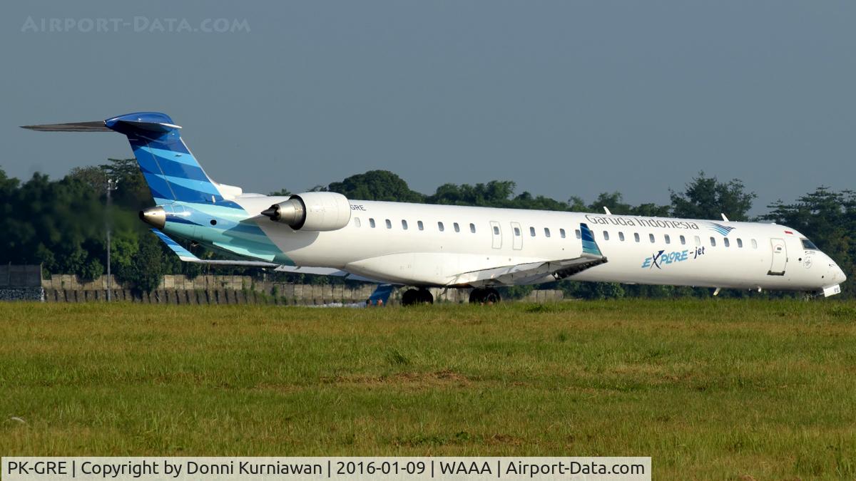 PK-GRE, 2012 Bombardier CRJ-1000 (CL-600-2E25) C/N 19027, clear for takeoff runway 03