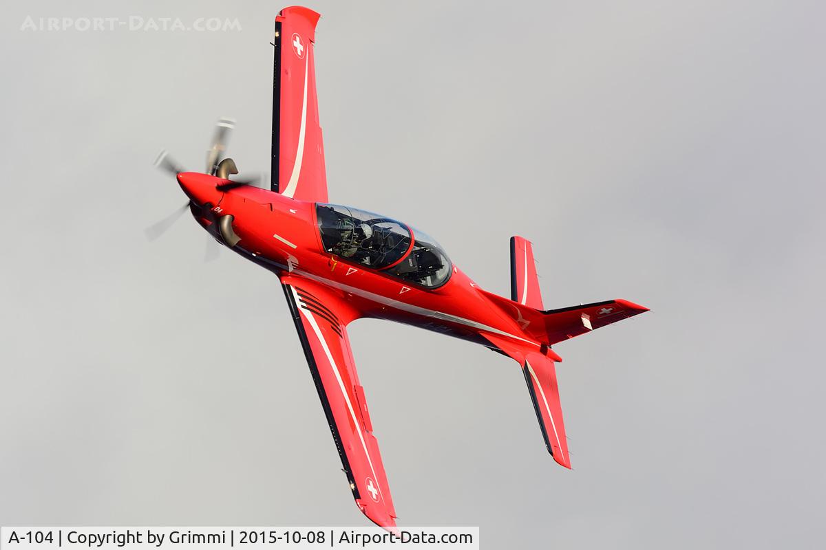 A-104, 2007 Pilatus PC-21 C/N 106, One of the already legendary approaches of the new Display Pilot to the <100 spectators high above the fog hours before cancellation of Axalp Shooting Demonstration 2015 - Swiss PC-21 Display Team