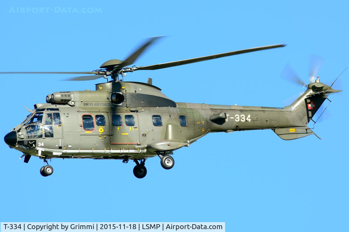 T-334, 2001 Eurocopter AS-532UL Cougar C/N 2534/MIS019, Cougar returning home, note the '34' serials on the nose applied to all Swiss AF Cougars lately. The Super Puma's will receive them too.