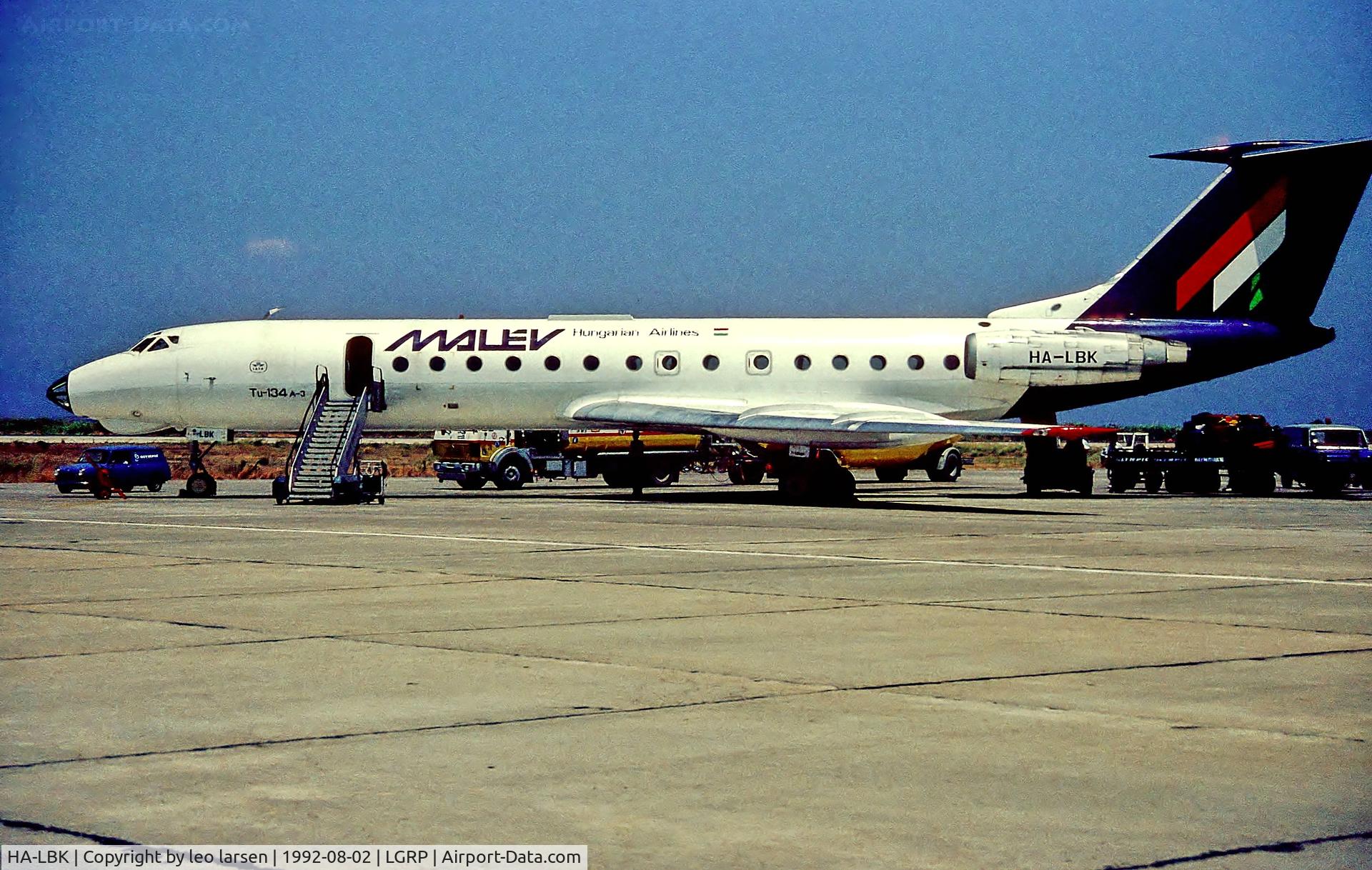 HA-LBK, 1971 Tupolev Tu-134A C/N 1351302, Rhodos Greece 2.8.92