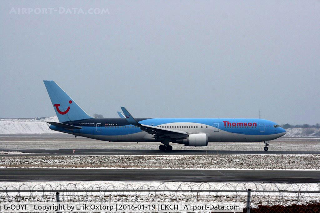 G-OBYF, 1998 Boeing 767-304 C/N 28208, G-OBYF taking off rw 22R
