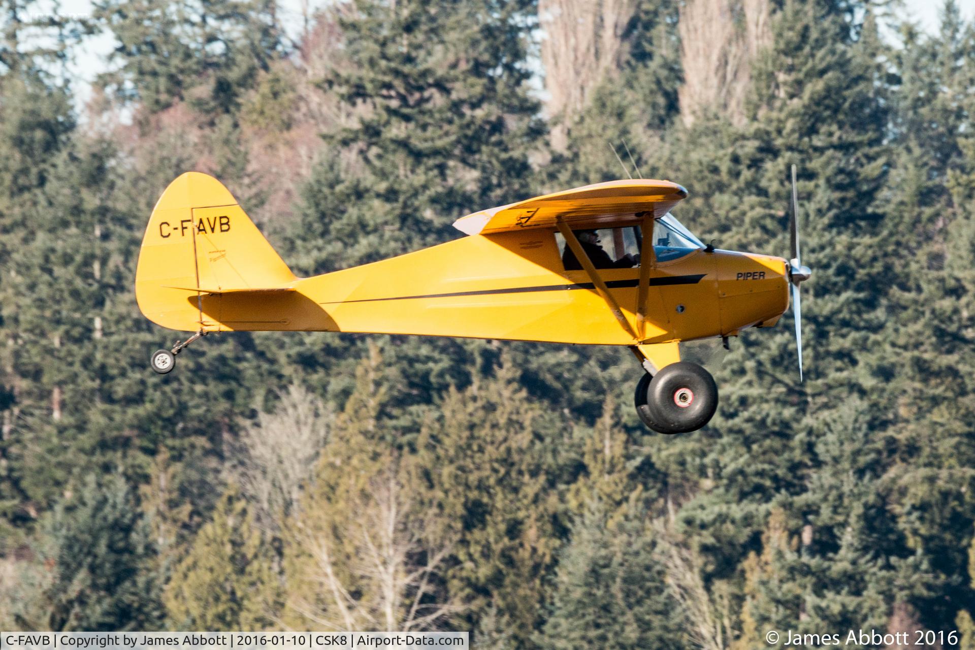 C-FAVB, 1948 Piper PA-17 Vagabond C/N 17-51, Piper PA-17 Vagabond coming in to land at Surrey / King Geroge Airpark, Surrey, BC
