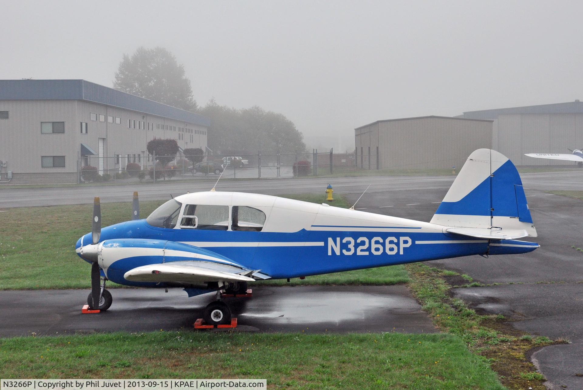 N3266P, 1957 Piper PA-23-160 Apache C/N 23-1211, Parked at Paine Field on a foggy day.