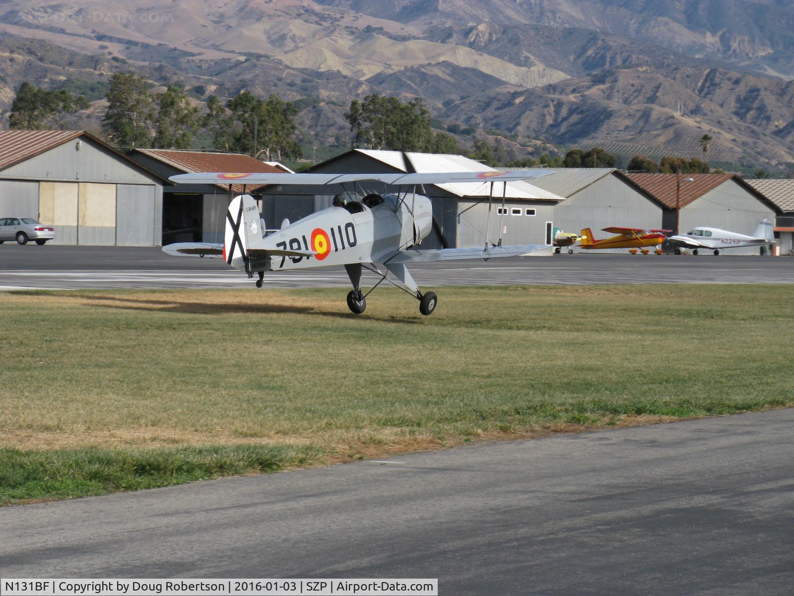 N131BF, 1963 CASA 1-131 Jungmann C/N E3B-629, 1963 C.A.S.A. 1.131 BUCKER JUNGMANN, E.N.M.A. GIV Series, near touchdown Rwy 04R grass