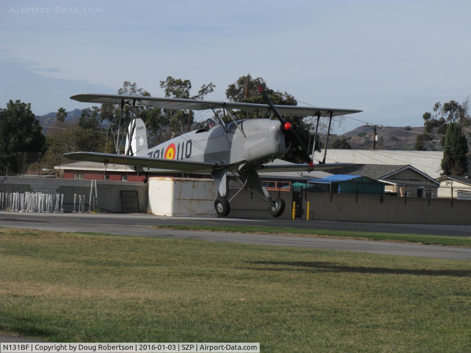 N131BF, 1963 CASA 1-131 Jungmann C/N E3B-629, 1963 C.A.S.A. 1.131 BUCKER JUNGMANN, E.N.M.A. GIV series, landing Rwy 04R grass