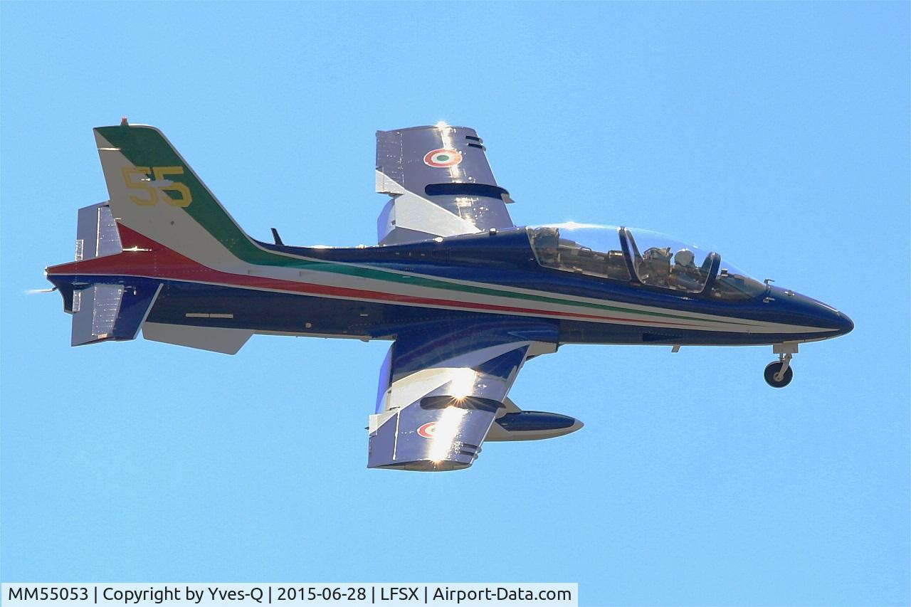 MM55053, Aermacchi MB-339PAN C/N 6847/187/AA084, Italian Air Force Aermacchi MB-339PAN, N°55 of Frecce Tricolori Aerobatic Team 2015, On display, Luxeuil-Saint Sauveur Air Base 116 (LFSX) Open day