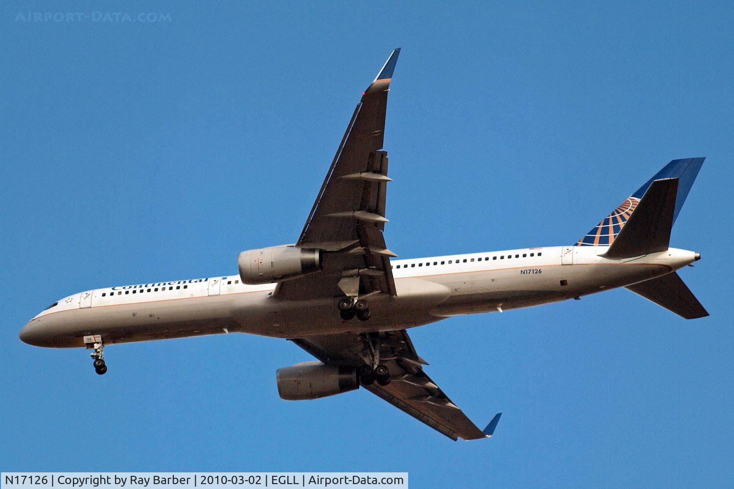 N17126, 1998 Boeing 757-224 C/N 27566, Boeing 757-224 [27566] (Continental Airlines) Home~G 02/03/2010. On approach 27R.
