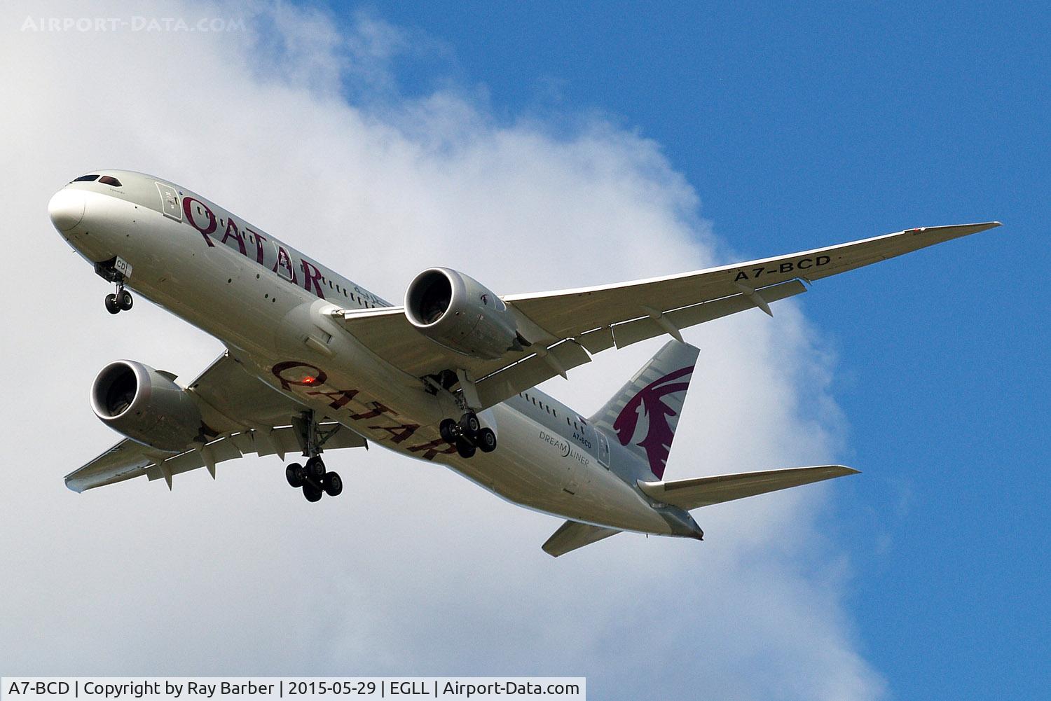 A7-BCD, 2013 Boeing 787-8 Dreamliner C/N 38322, Boeing 787-8 Dreamliner [38322] (Qatar Airways) Home~G 29/05/2015. On approach 27R.