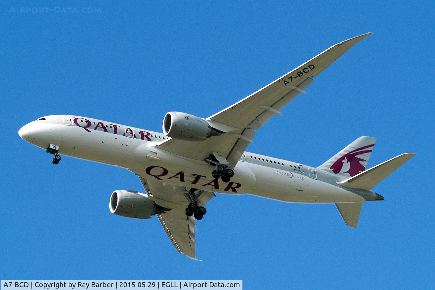A7-BCD, 2013 Boeing 787-8 Dreamliner C/N 38322, Boeing 787-8 Dreamliner [38322] (Qatar Airways) Home~G 29/05/2015. On approach 27R.