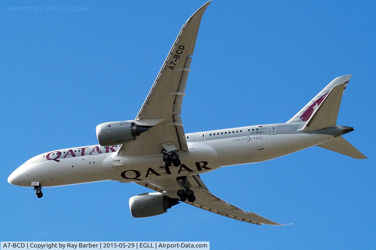 A7-BCD, 2013 Boeing 787-8 Dreamliner C/N 38322, Boeing 787-8 Dreamliner [38322] (Qatar Airways) Home~G 29/05/2015. On approach 27R.