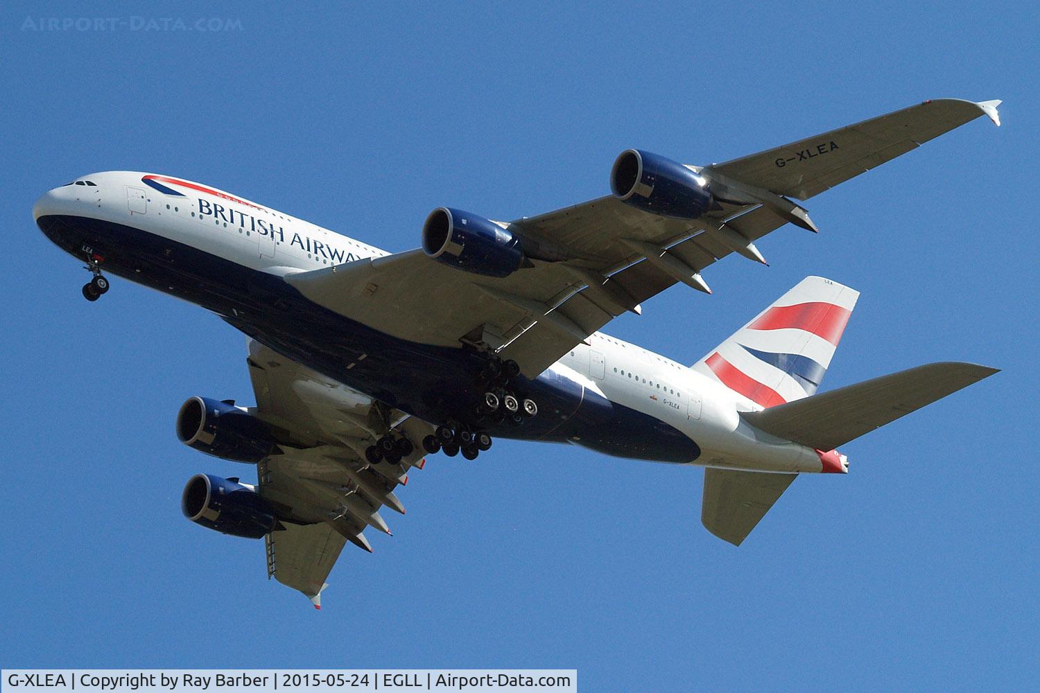 G-XLEA, 2012 Airbus A380-841 C/N 095, Airbus A380-841 [095] (British Airways) Home~G 24/05/2015. On approach 27R.