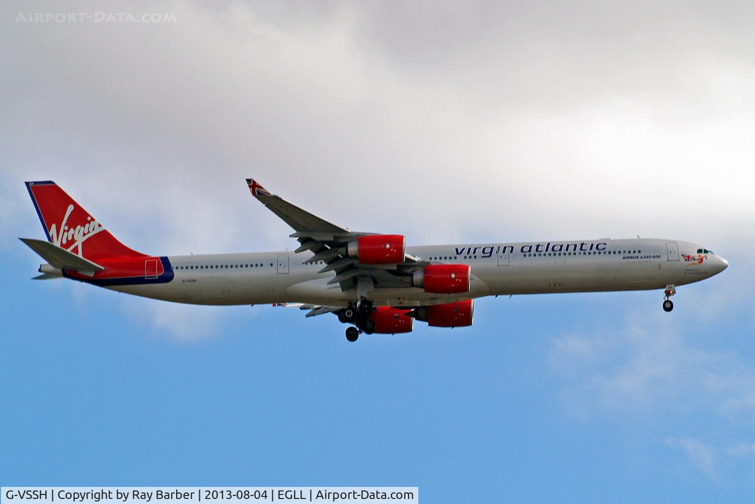 G-VSSH, 2004 Airbus A340-642 C/N 615, Airbus A340-642 [615] (Virgin Atlantic) Home~G 04/08/2013. On approach 27L.