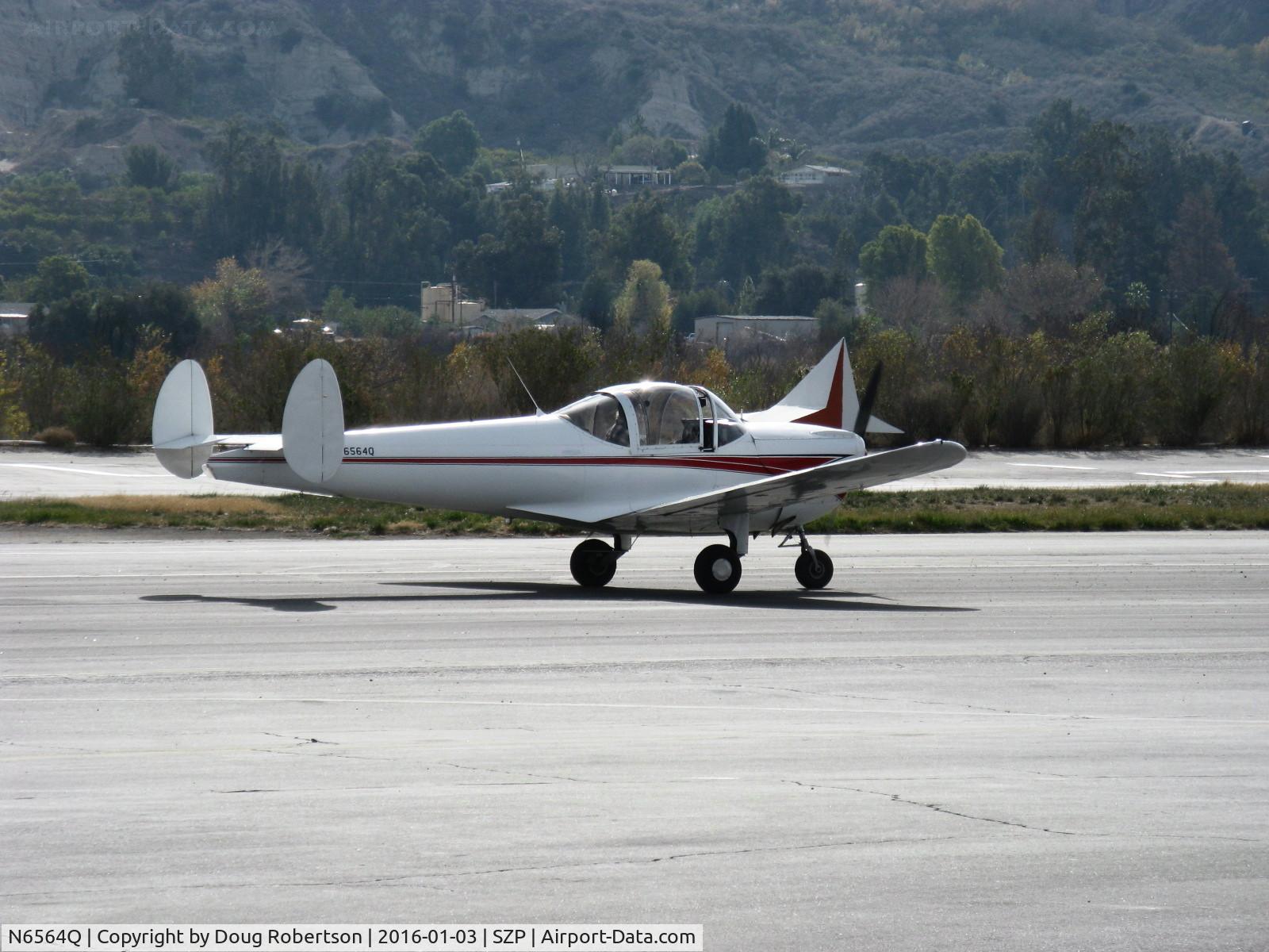 N6564Q, 1965 Alon A2 Aircoupe C/N A-64, 1965 Alon A-2 AIRCOUPE, Continental C-90 90 Hp, landing roll Rwy 22, wind change