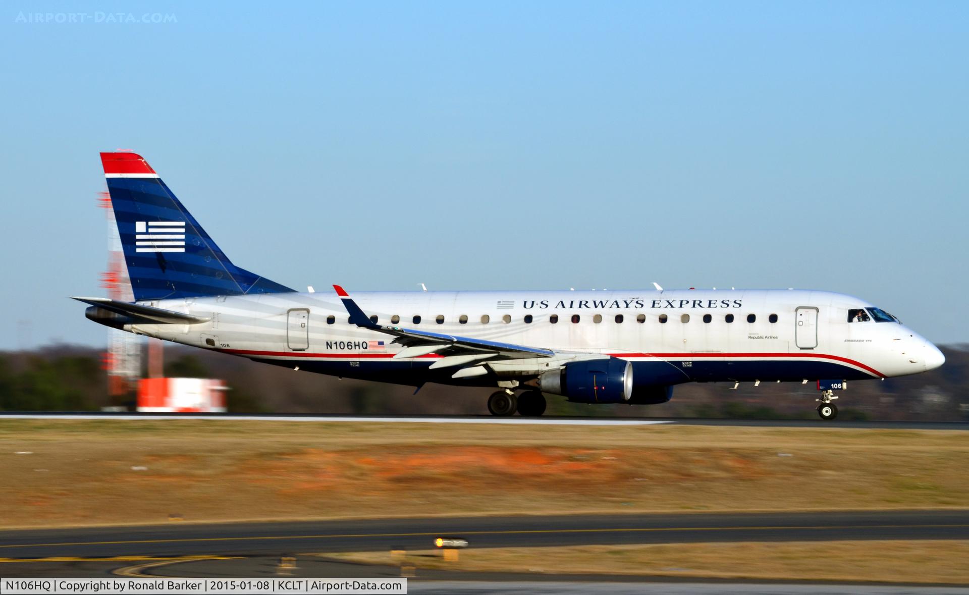 N106HQ, 2007 Embraer 175LR (ERJ-170-200LR) C/N 17000164, Takeoff CLT