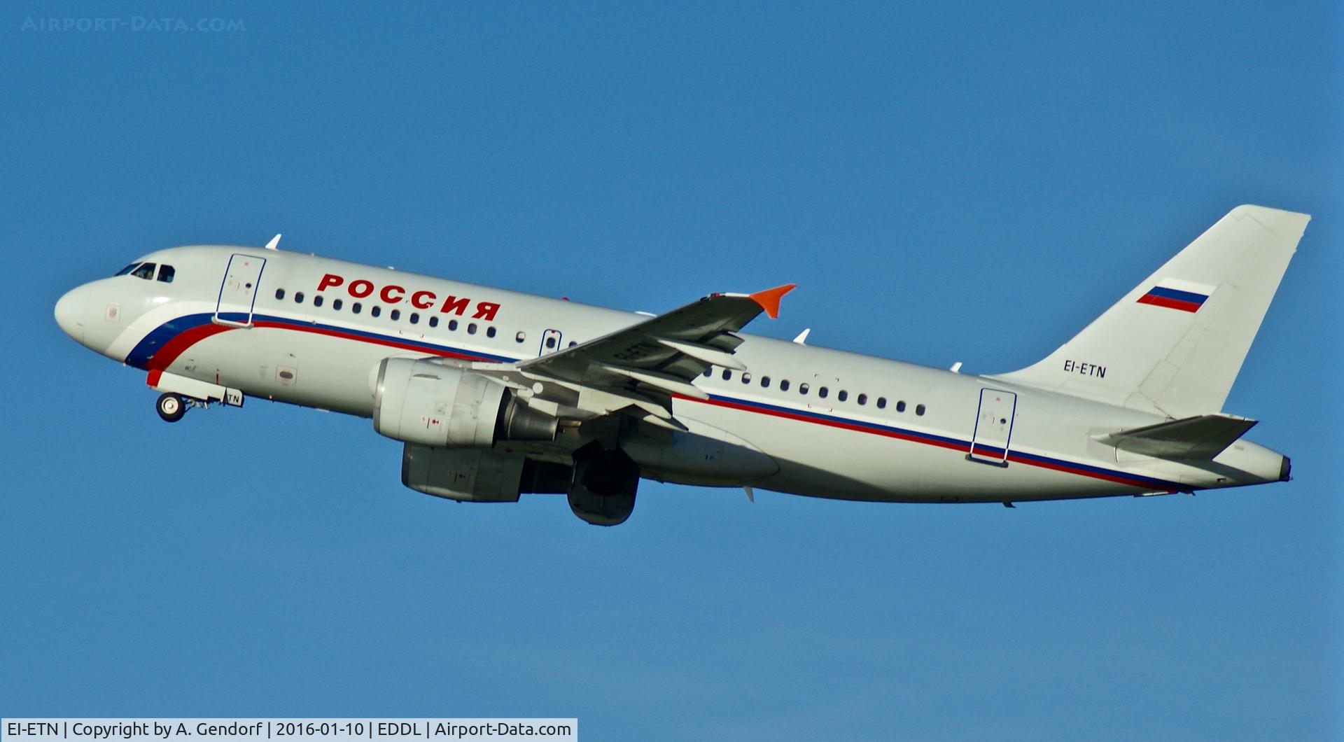 EI-ETN, 2002 Airbus A319-111 C/N 1654, Rossiya, is here climbing out at Düsseldorf Int'l(EDDL)