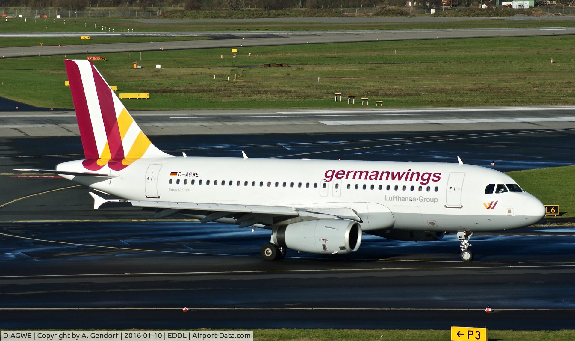 D-AGWE, 2007 Airbus A319-132 C/N 3128, Germanwings, is here at Düsseldorf Int'l(EDDL)