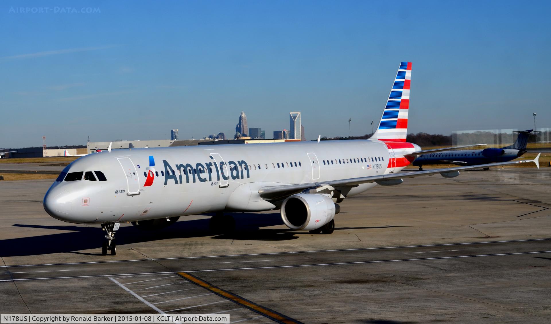 N178US, 2001 Airbus A321-211 C/N 1519, Taxi to park CLT