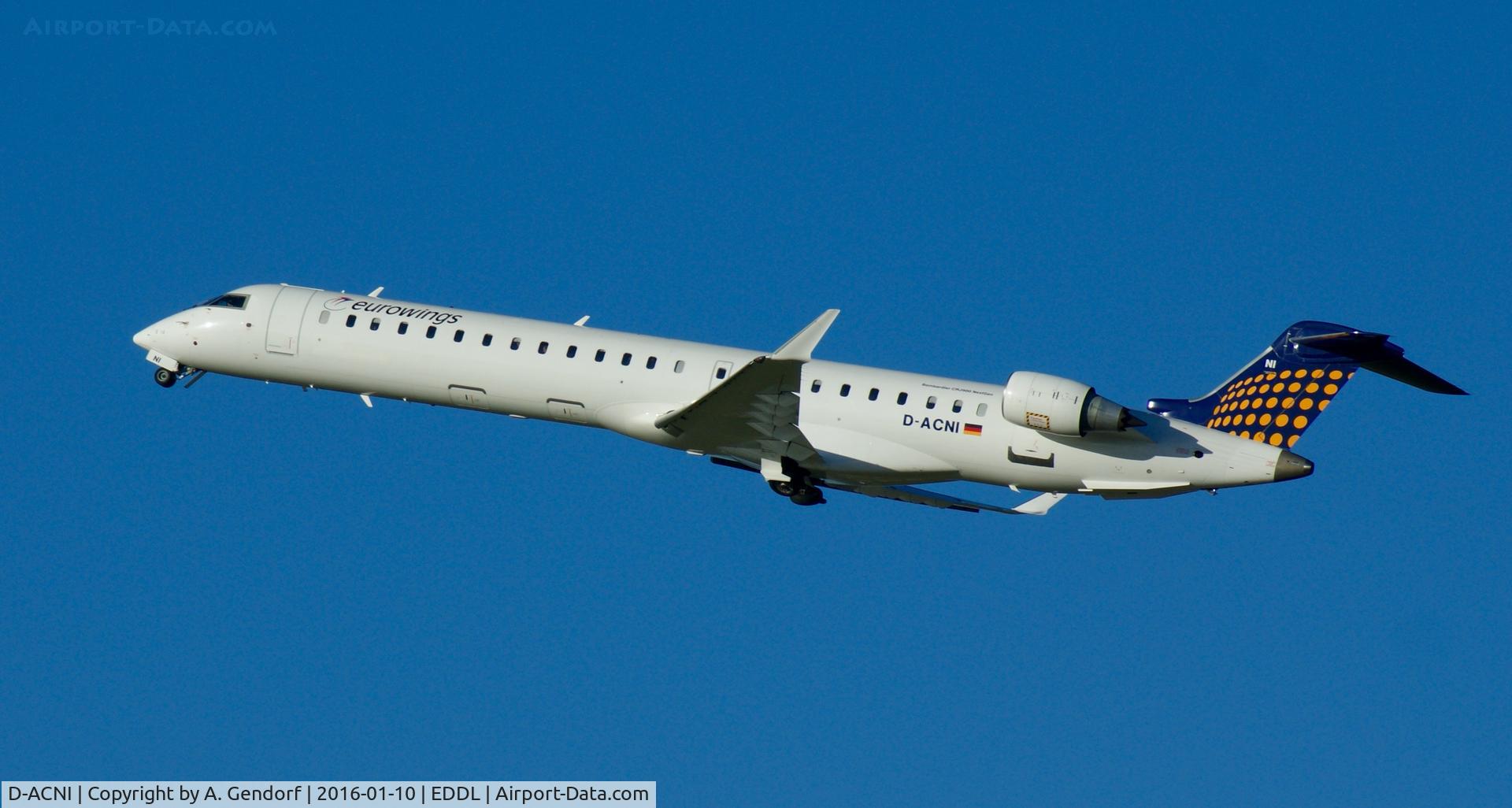 D-ACNI, 2009 Bombardier CRJ-900 NG (CL-600-2D24) C/N 15248, Eurowings, is here rocketing away from Düsseldorf Int'l(EDDL)