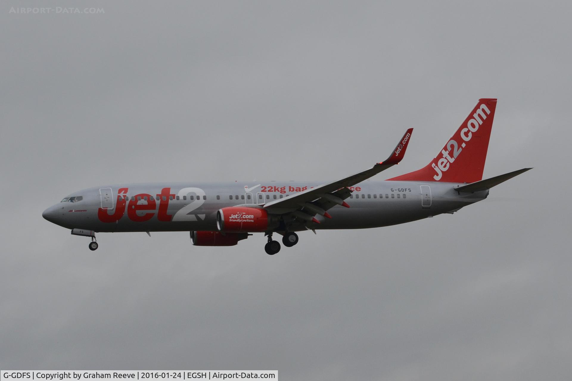G-GDFS, 2001 Boeing 737-86N C/N 32243, Landing at Norwich.