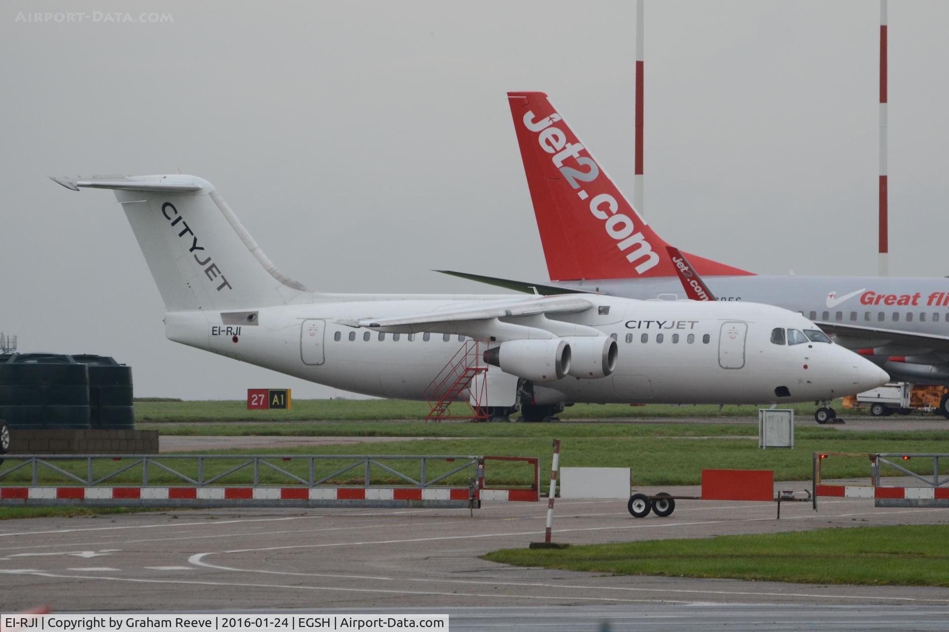 EI-RJI, 1999 British Aerospace Avro 146-RJ85A C/N E2346, Parked at Norwich.
