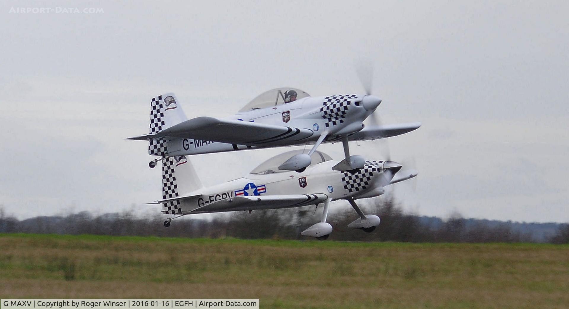 G-MAXV, 2000 Vans RV-4 C/N PFA 181-13266, Raven 1 (G-MAXV) leading Raven 3 (Vans RV-8 G-EGRV) in a formation take off from Runway 04.