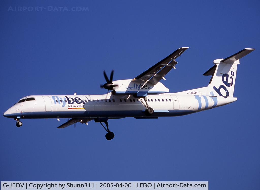 G-JEDV, 2004 De Havilland Canada DHC-8-402Q Dash 8 C/N 4090, Landing rwy 32L in full FlyBe c/s but with British European titles...