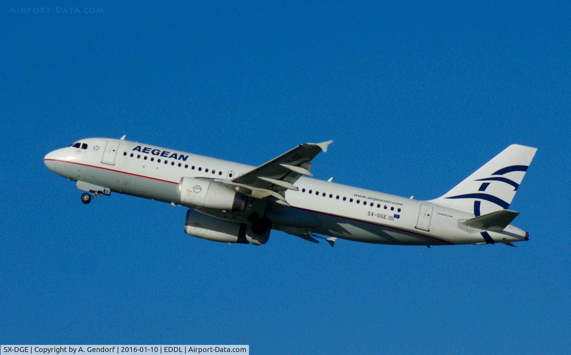 SX-DGE, 2009 Airbus A320-232 C/N 3990, Aegean Airlines, is here departing at Düsseldorf Int'l(EDDL)