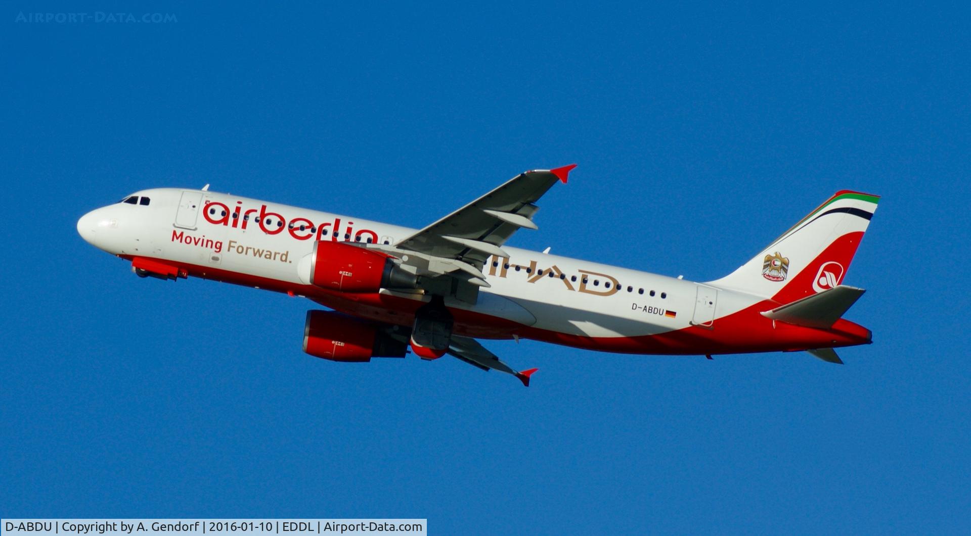 D-ABDU, 2008 Airbus A320-214 C/N 3516, Air Berlin (Moving Forward cs.), seen here climbing out at Düsseldorf Int'l(EDDL)