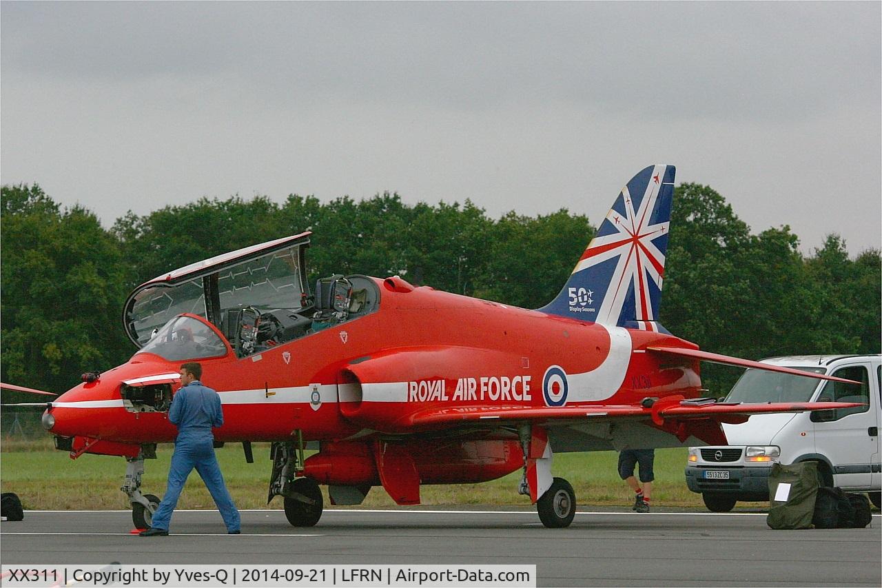XX311, 1980 Hawker Siddeley Hawk T.1 C/N 147/312136, Royal Air Force Red Arrows Hawker Siddeley Hawk T.1A, Rennes-St Jacques airport (LFRN-RNS) Air show 2014