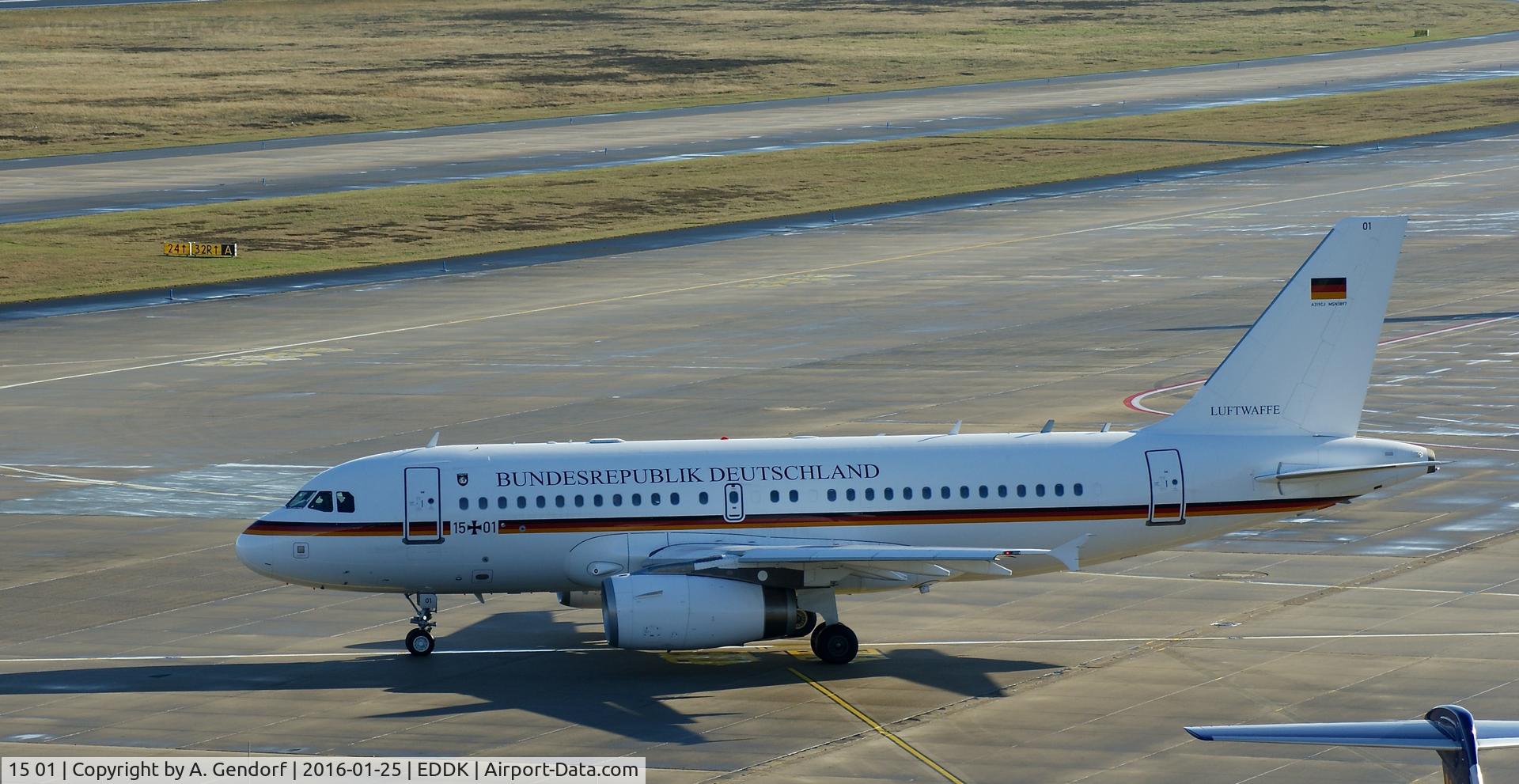 15 01, 2009 Airbus ACJ319 (A319-133/CJ) C/N 3897, Luftwaffe (Bundesrepublik Deutschland cs.), is here taxiing to RWY 14L at Köln / Bonn Airport(EDDK)