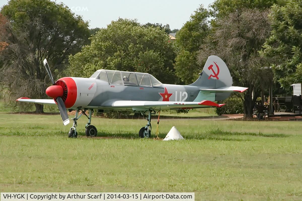 VH-YGK, 1983 Yakovlev Yak-52 C/N 833113, VH-YGK Luskintyre Airfield NSW 2014
