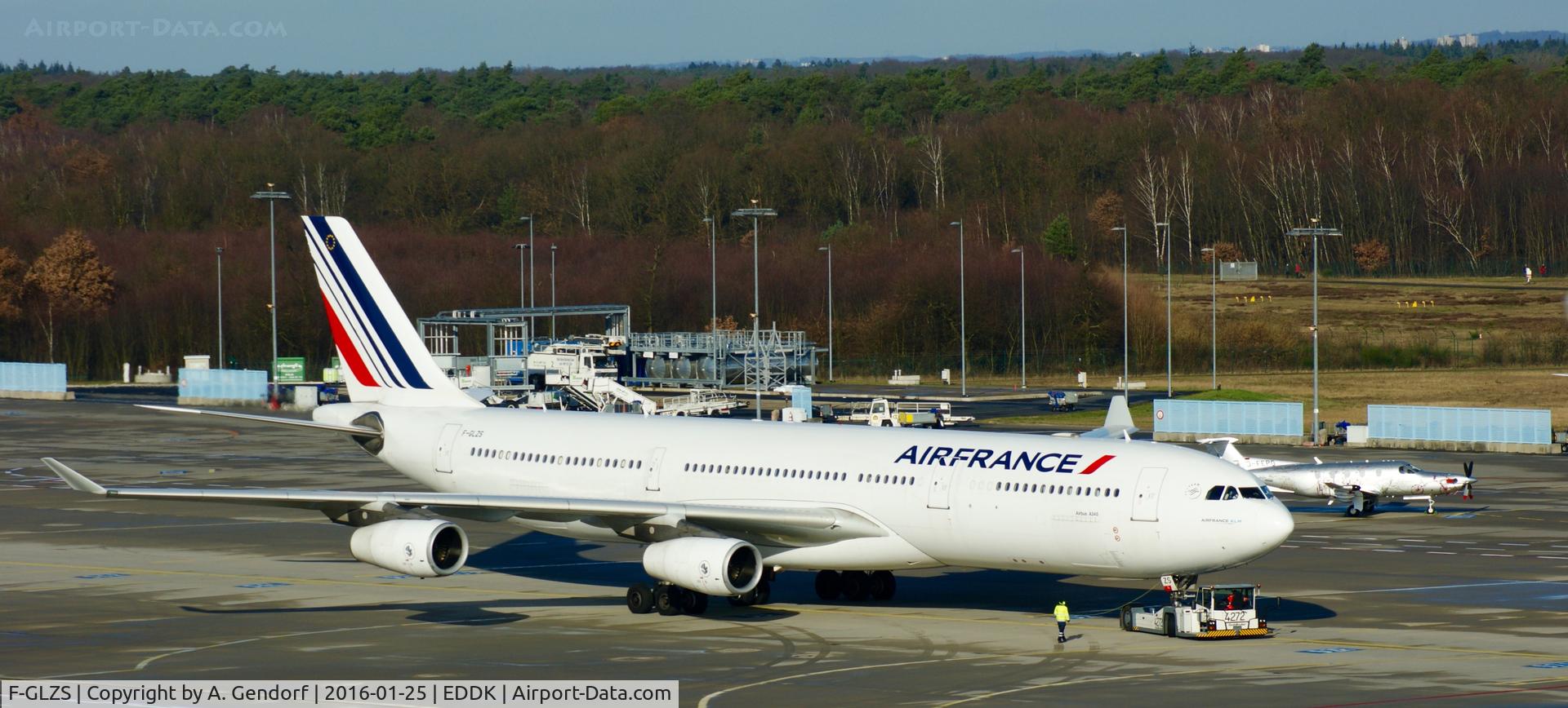F-GLZS, 1999 Airbus A340-313X C/N 310, Air France, seen here after pushback from the parking position at terminal 2 at Köln / Bonn Airport(EDDK), as flight AF 4001 bound for Caracas(SVMI)