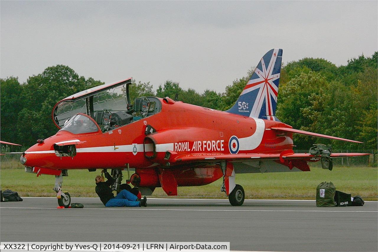 XX322, 1980 Hawker Siddeley Hawk T.1A C/N 165/312147, Royal Air Force Red Arrows Hawker Siddeley Hawk T.1A, Rennes-St Jacques airport (LFRN-RNS) Air show 2014